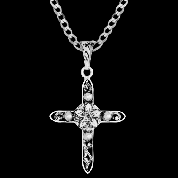 Galatians, Simple yet Elegant German Silver 1.5"x2" Cross with small detailed flowers, completed by beads and scrollwork. 

 

Chain not inclu